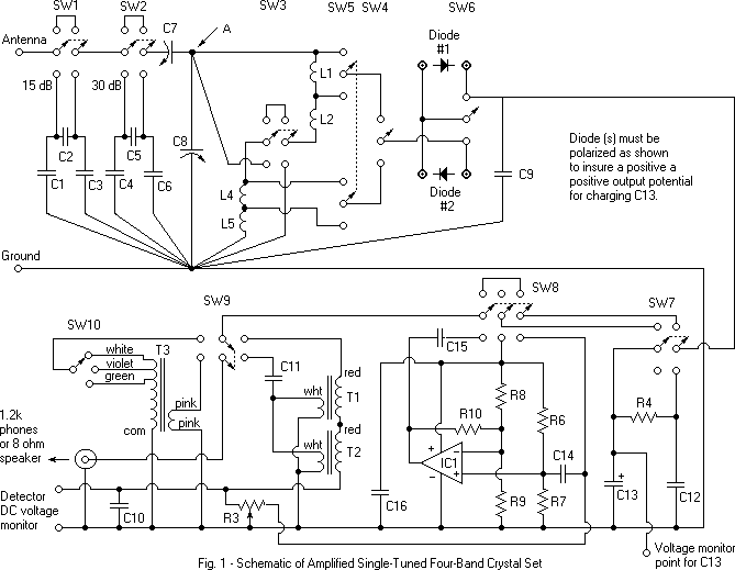 Schematic for amplified crystal set